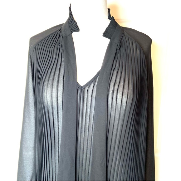 WHOWHATWEAR Sheer Accordion Pleat Tie Neck Blouse - Picture 8 of 16